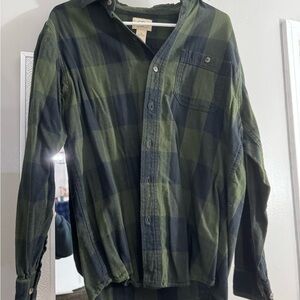 Green and Blue Plaid Button-Up Shirt